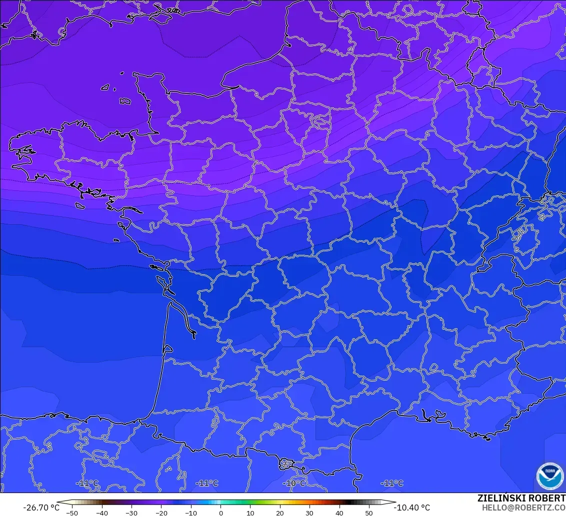 GFS model - Perancis, Suhu 500 hPa