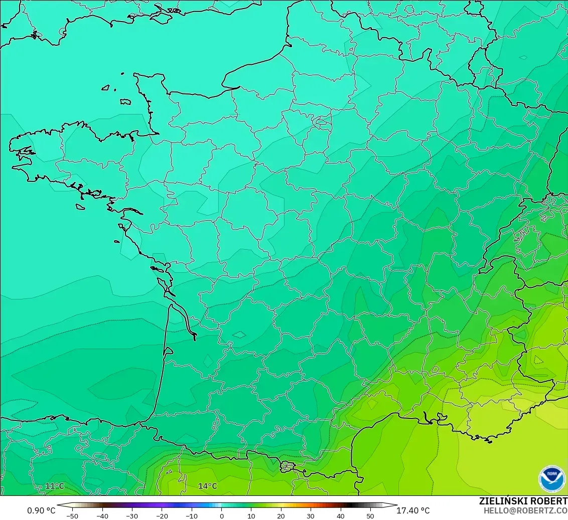 GFS model - Perancis, Suhu 850 hPa