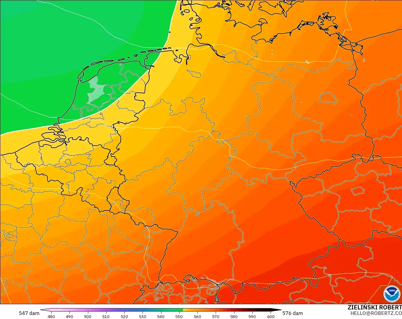 GFS model - Jerman, Ketinggian geopotensial pada 500 hPa