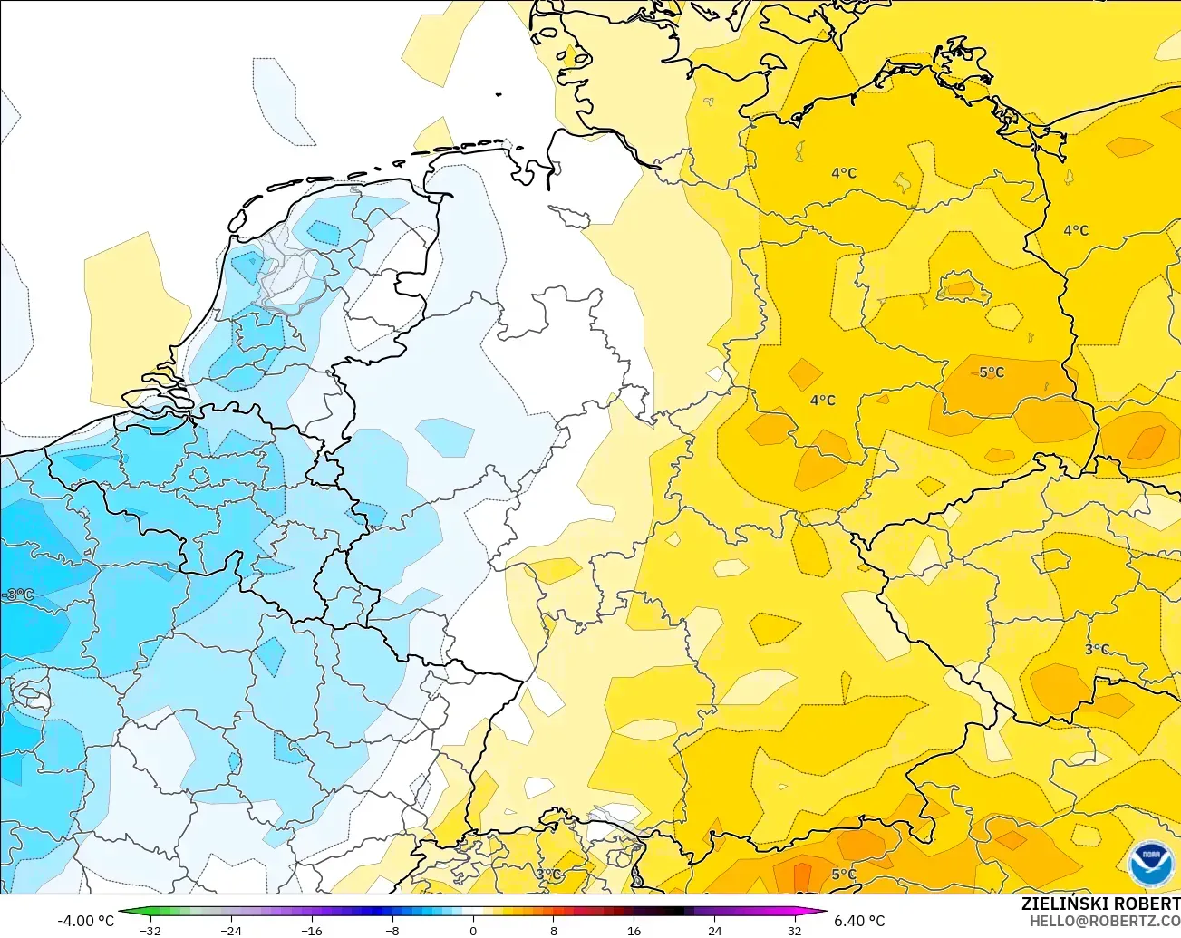 GFS model - Jerman, Anomali Suhu 2 m