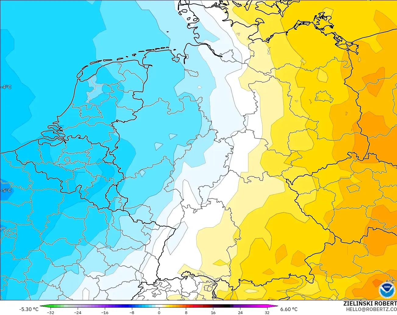 GFS model - Jerman, Anomali Suhu 850 hPa