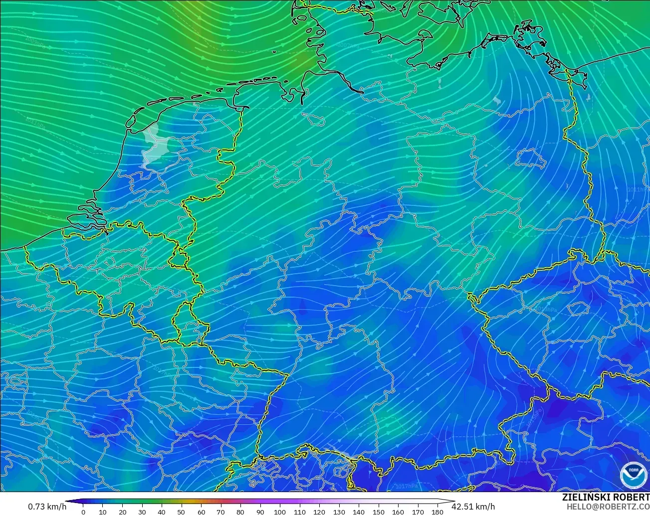 GFS model - Jerman, Angin 10 m