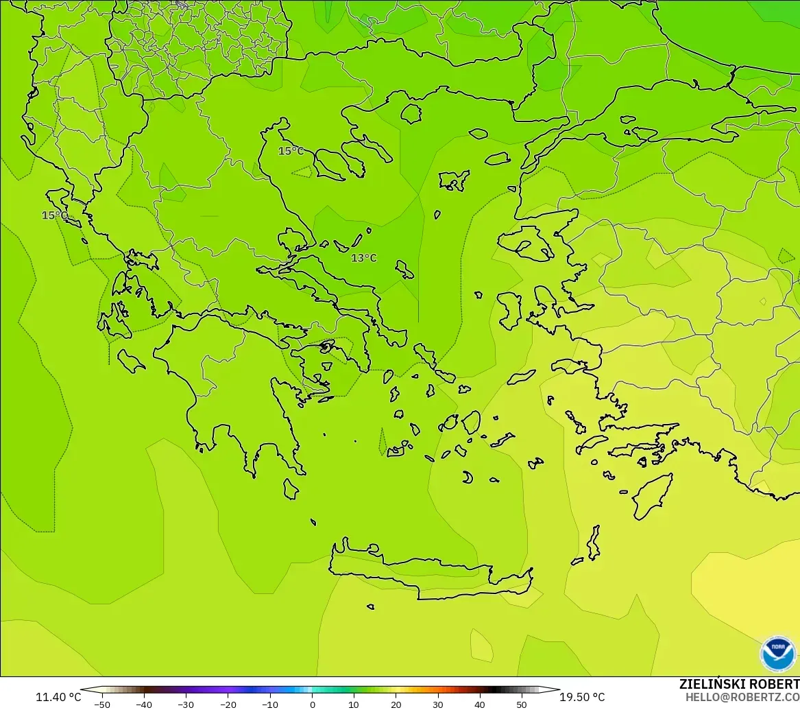 GFS model - Yunani, Suhu 850 hPa