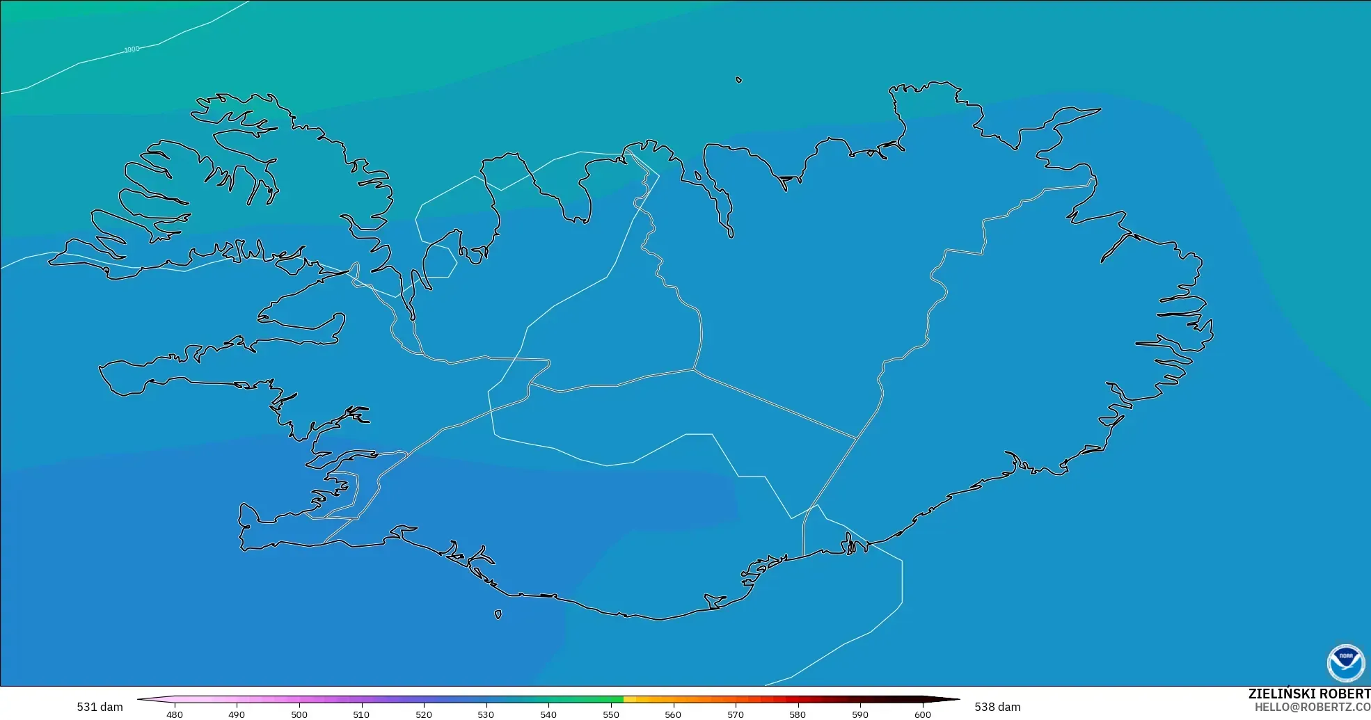 GFS model - Iceland, Ketinggian geopotensial pada 500 hPa