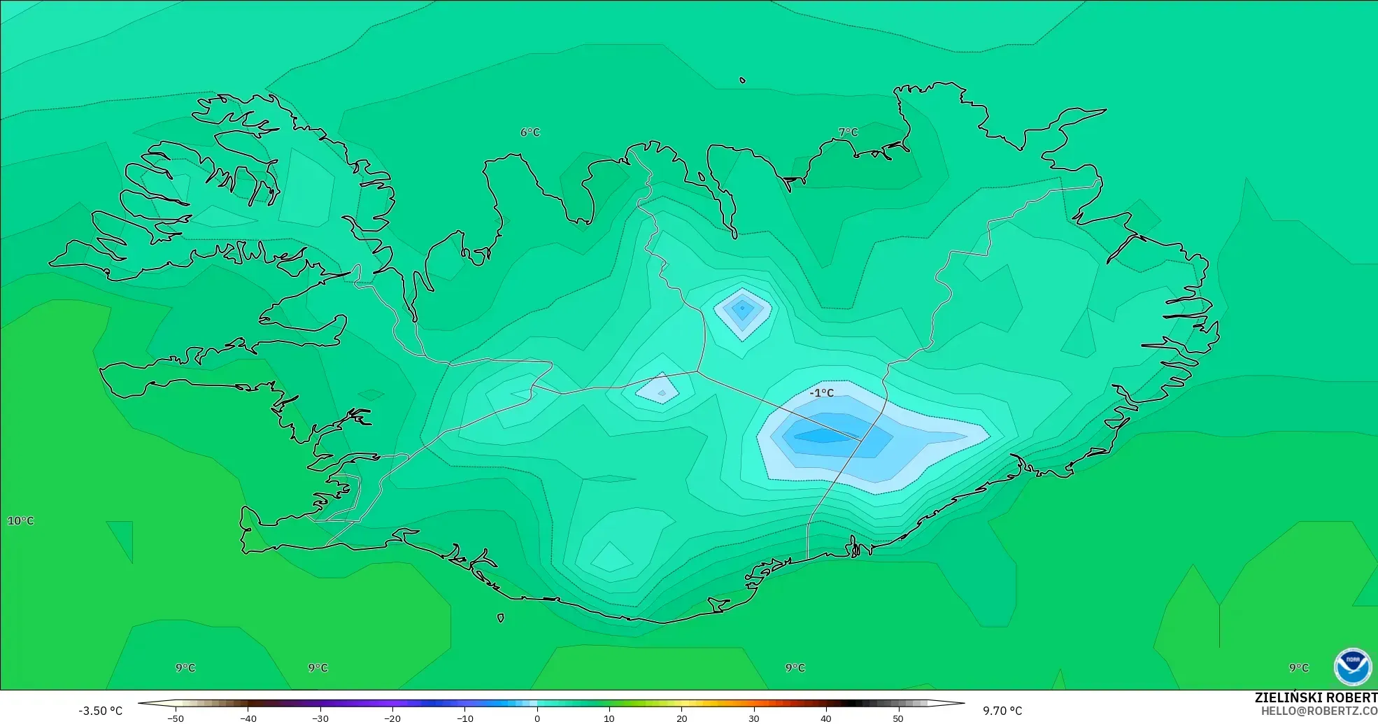 GFS model - Iceland, Suhu pada 2 m