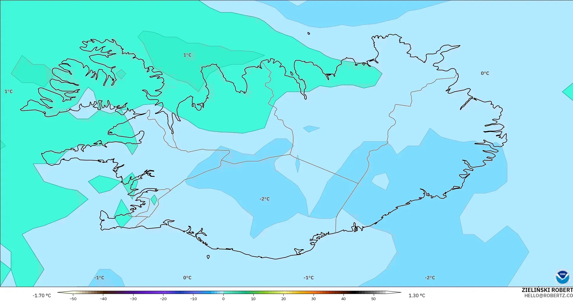 GFS model - Iceland, Suhu 850 hPa