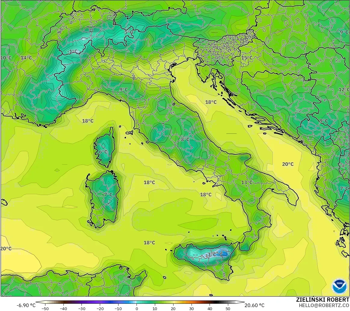 GFS model - Itali, Takat Embun 2 m