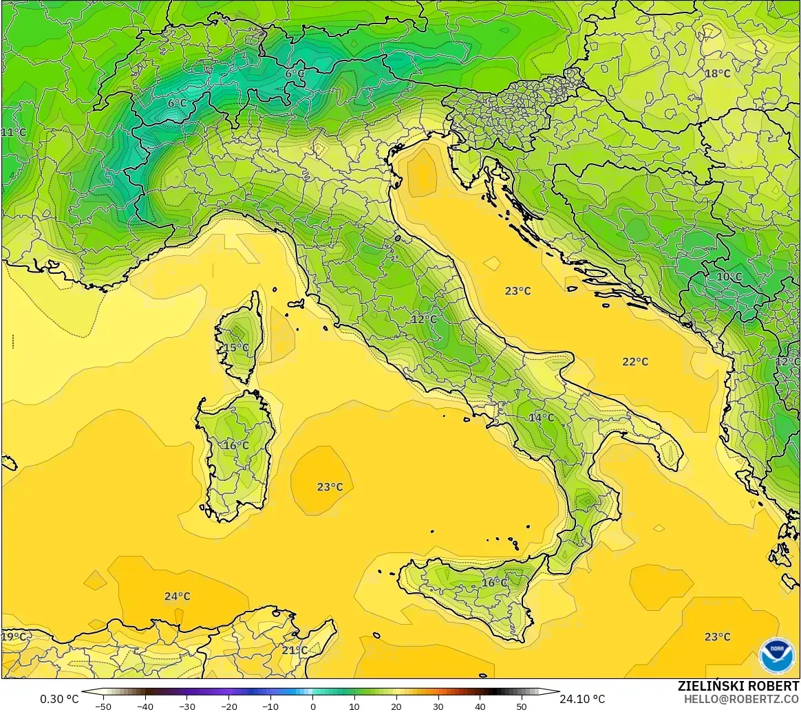 GFS model - Itali, Suhu pada 2 m