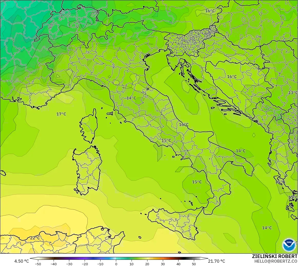 GFS model - Itali, Suhu 850 hPa