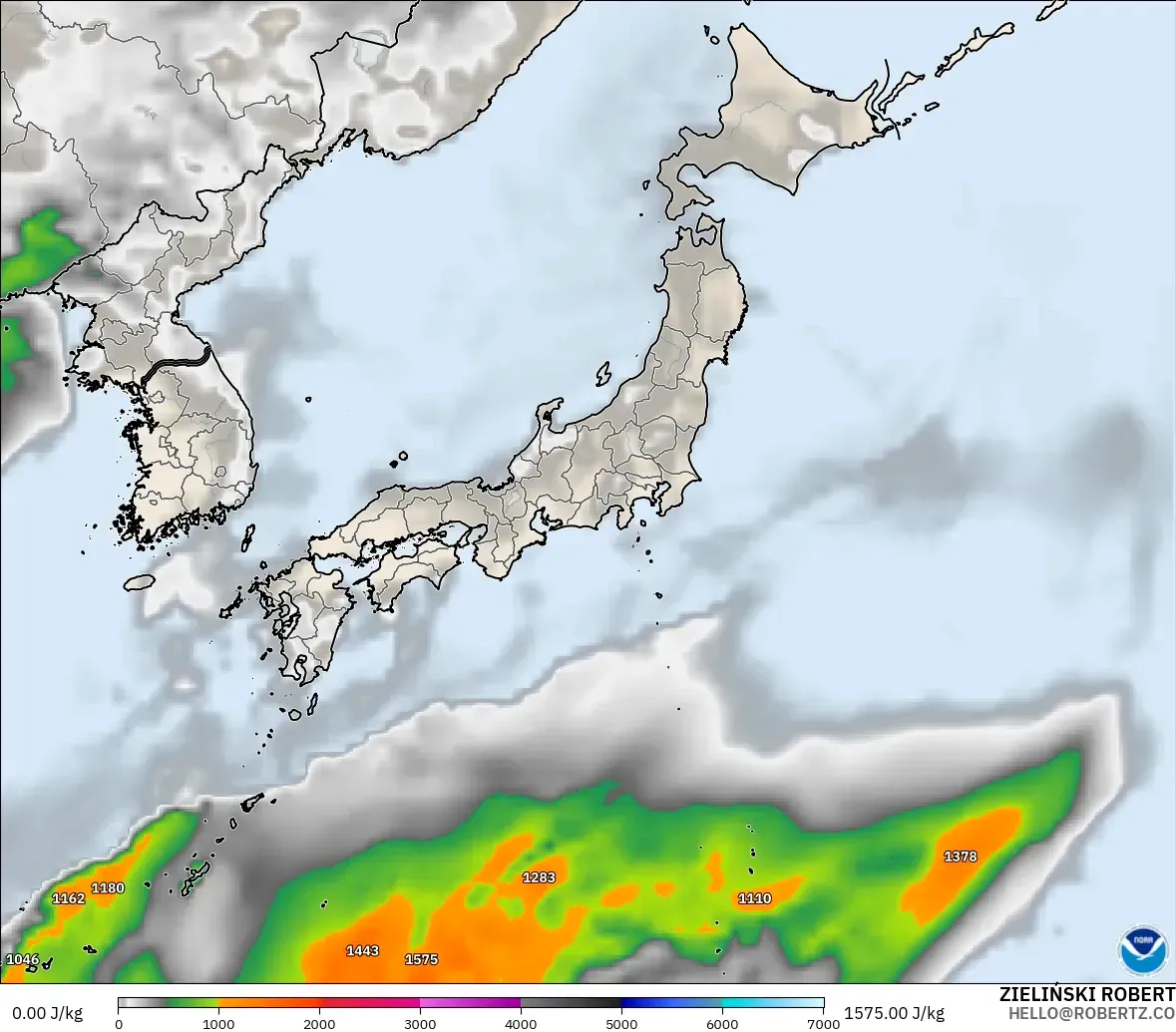 GFS model - Jepun, CAPE