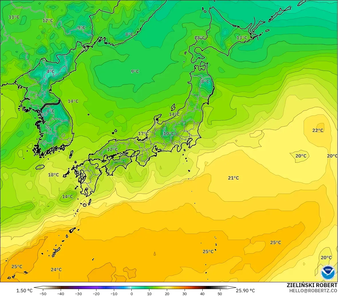 GFS model - Jepun, Takat Embun 2 m