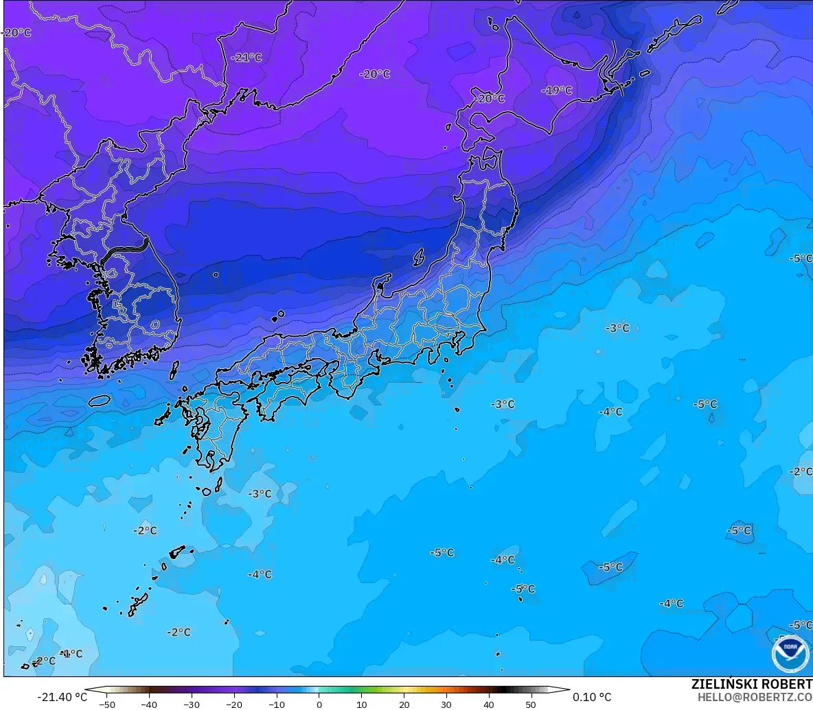 GFS model - Jepun, Suhu 500 hPa