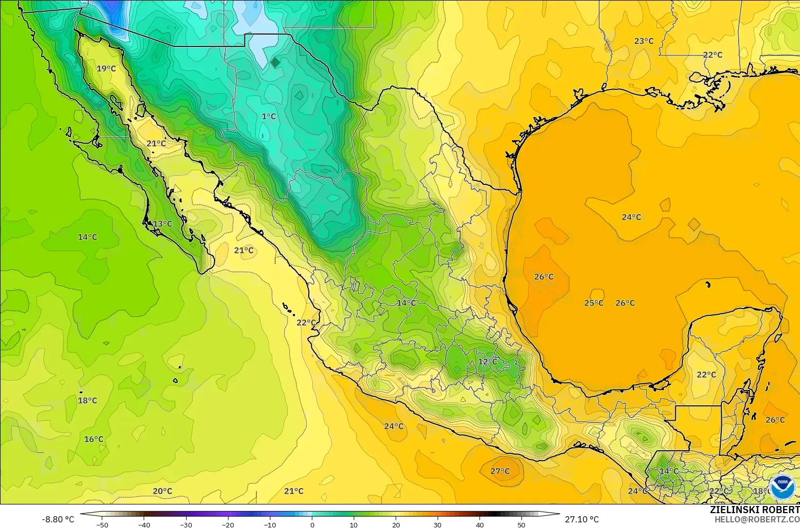 GFS model - Mexico, Takat Embun 2 m