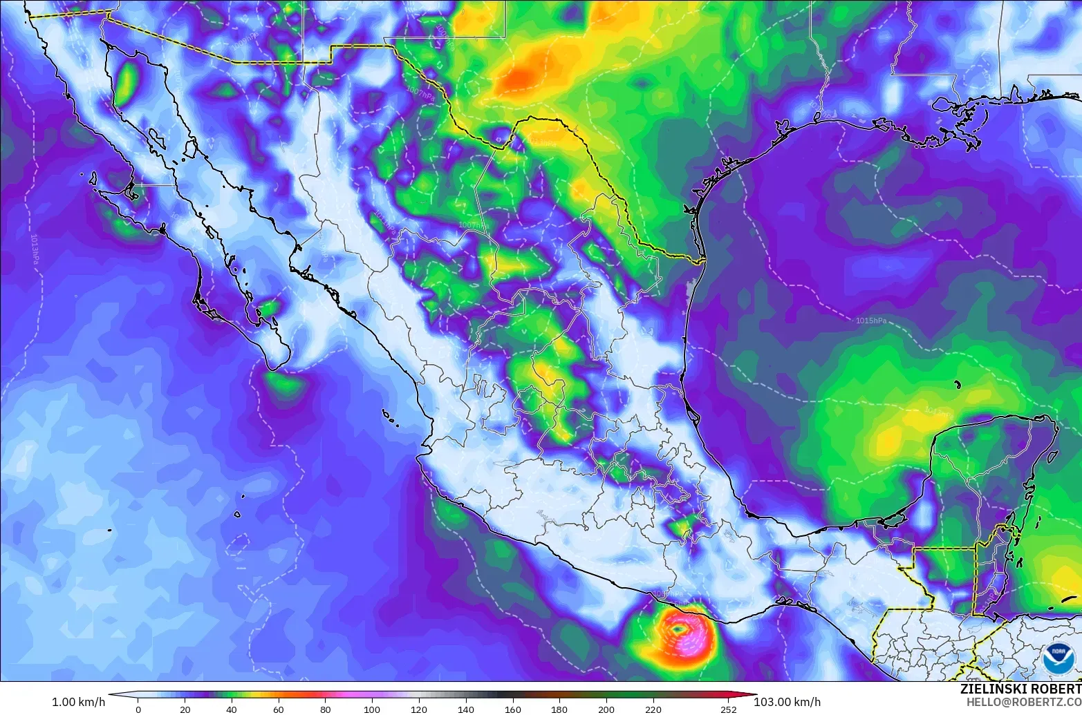GFS model - Mexico, Hembusan Angin