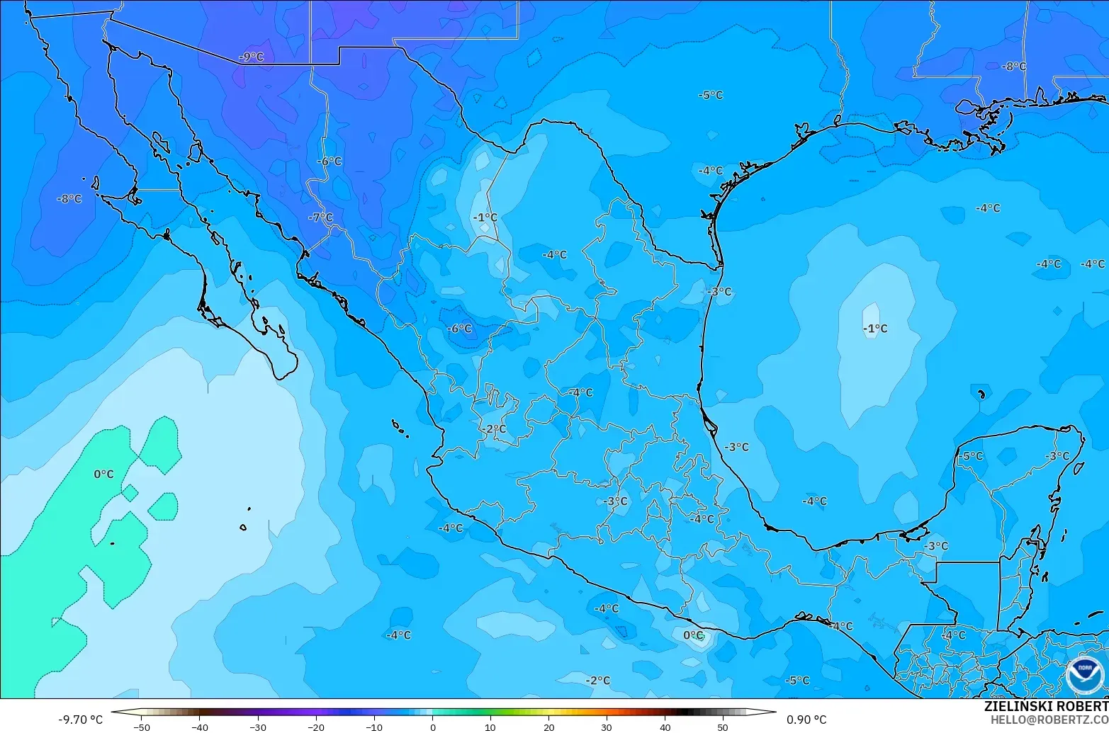 GFS model - Mexico, Suhu 500 hPa