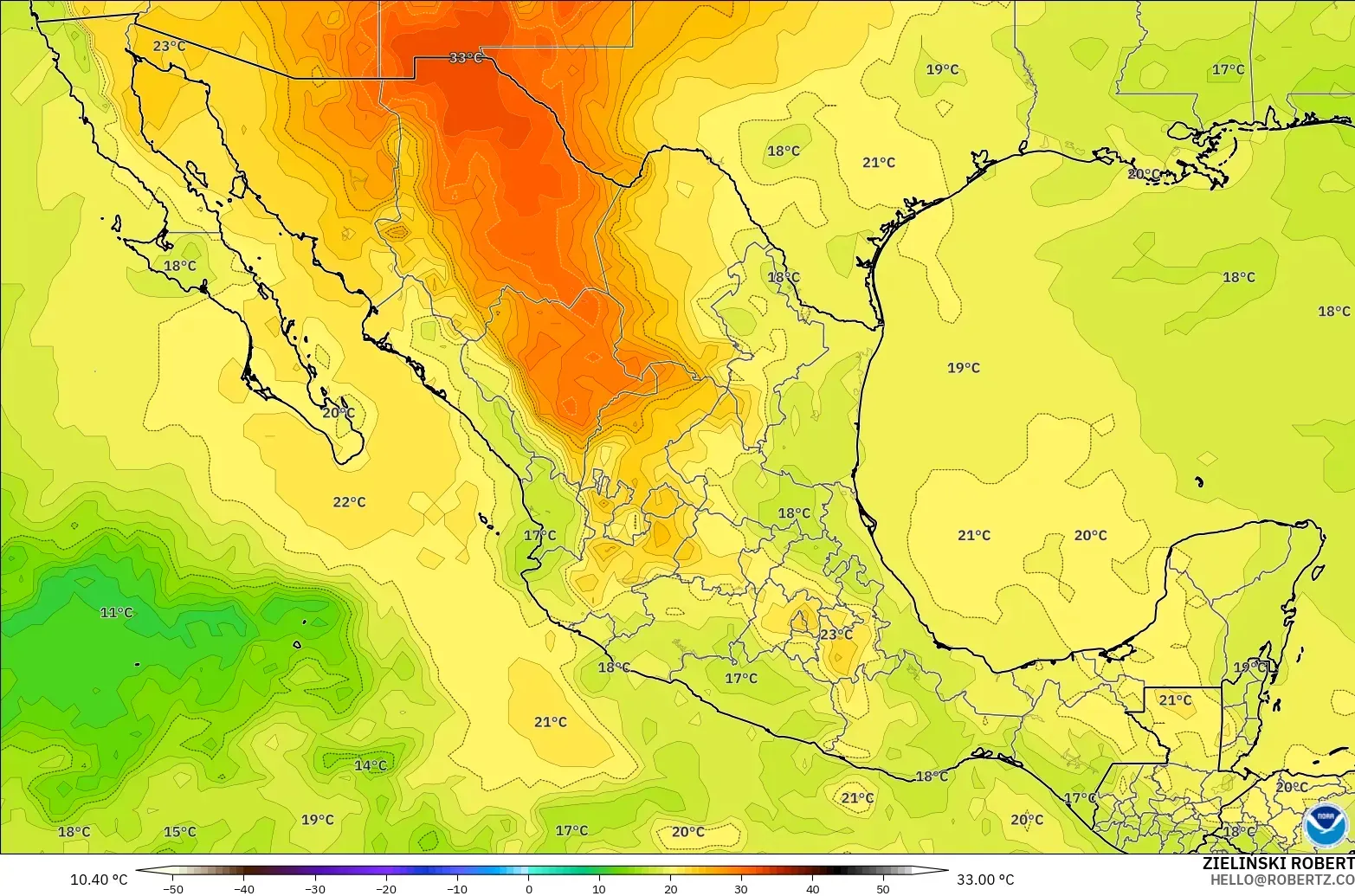 GFS model - Mexico, Suhu 850 hPa