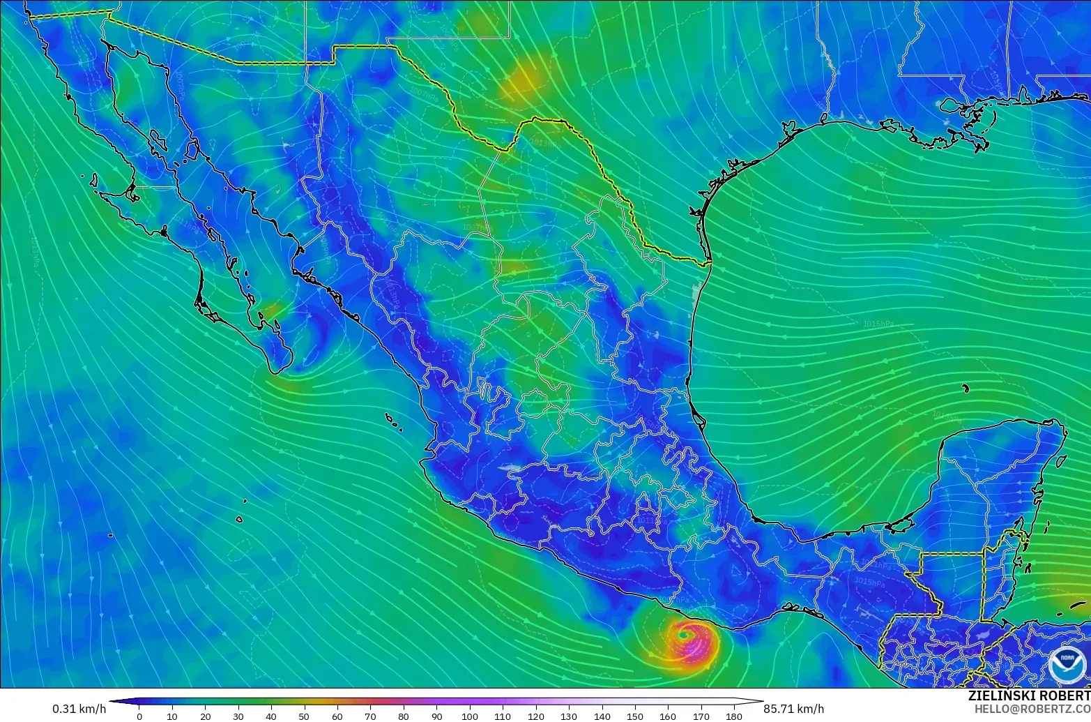 GFS model - Mexico, Angin 10 m