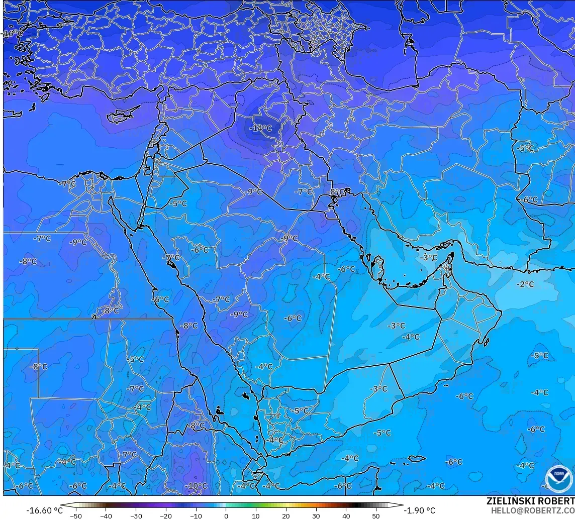 GFS model - Timur Tengah, Suhu 500 hPa