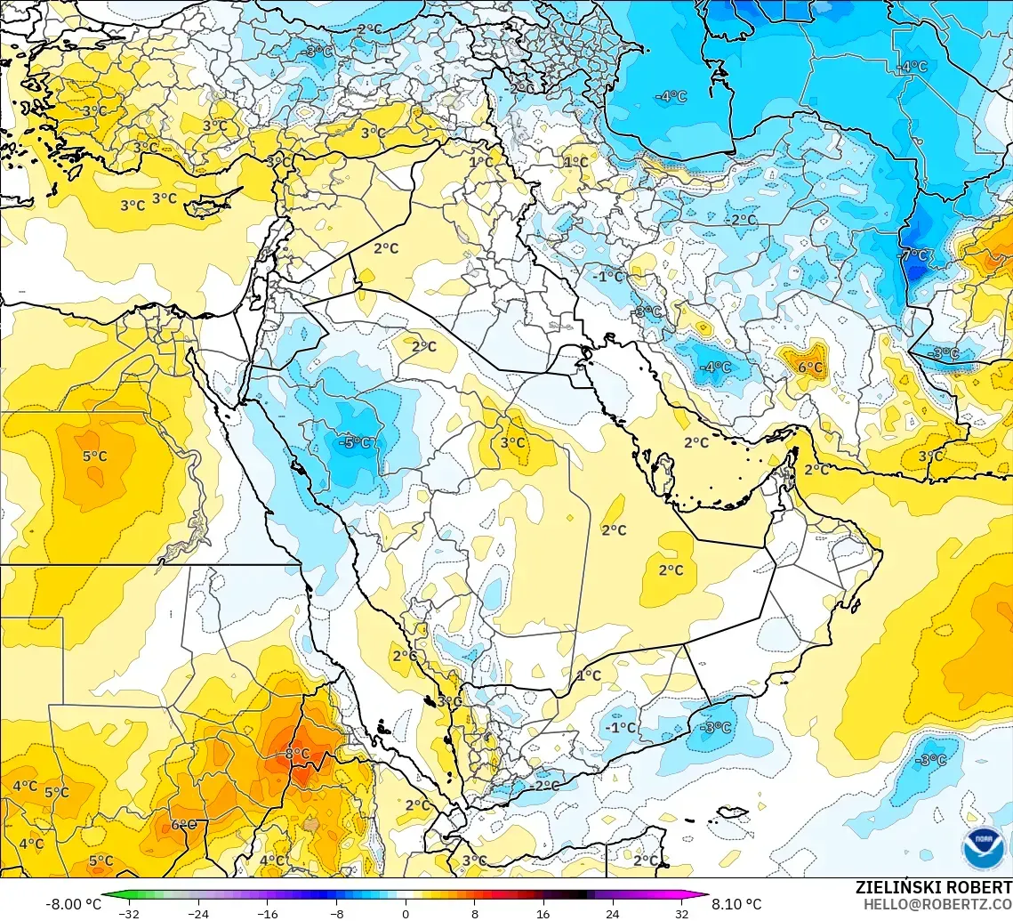 GFS model - Timur Tengah, Anomali Suhu 850 hPa