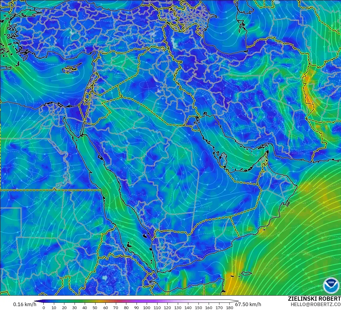 GFS model - Timur Tengah, Angin 10 m