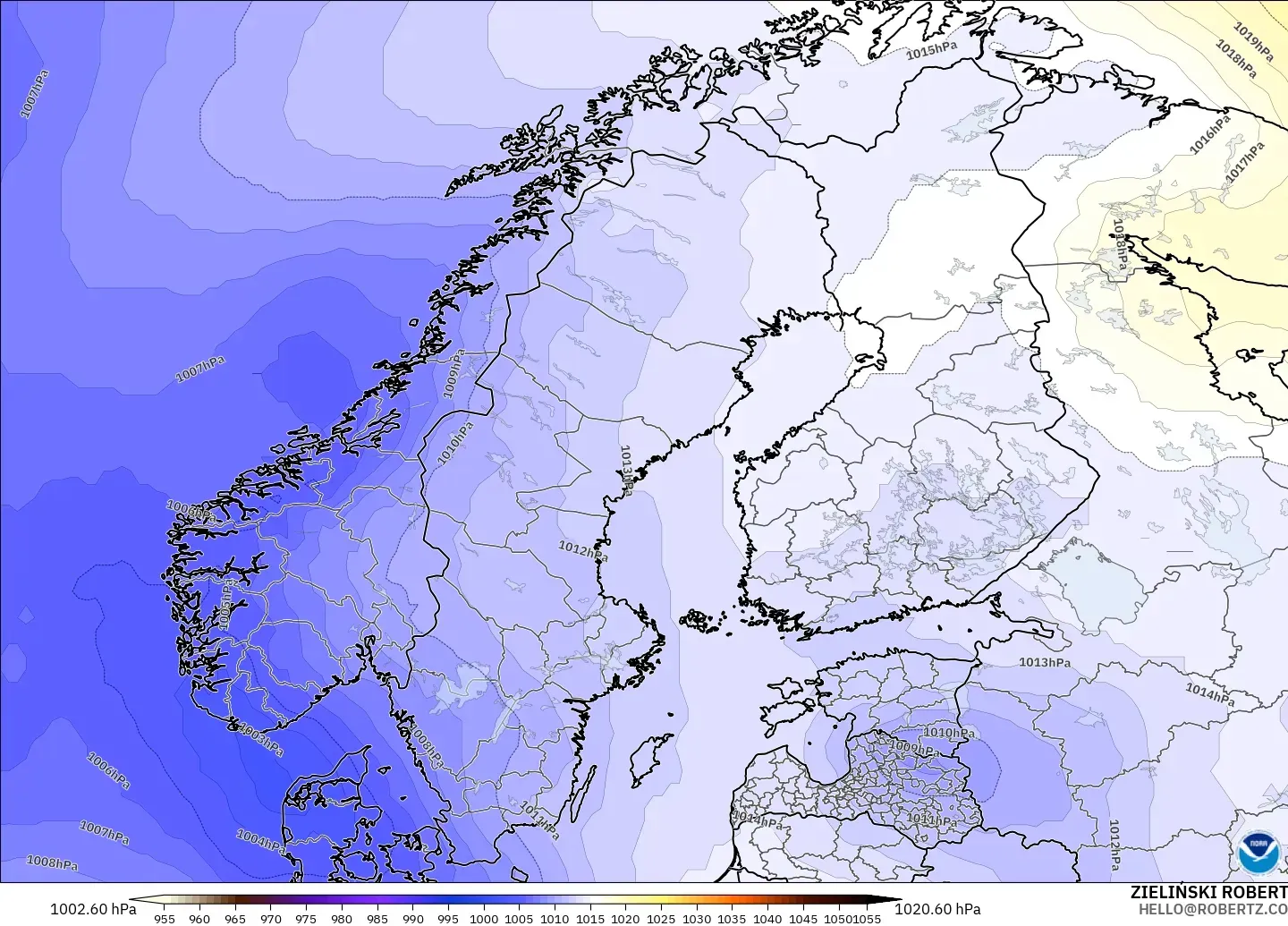 GFS model - Skandinavia, Tekanan