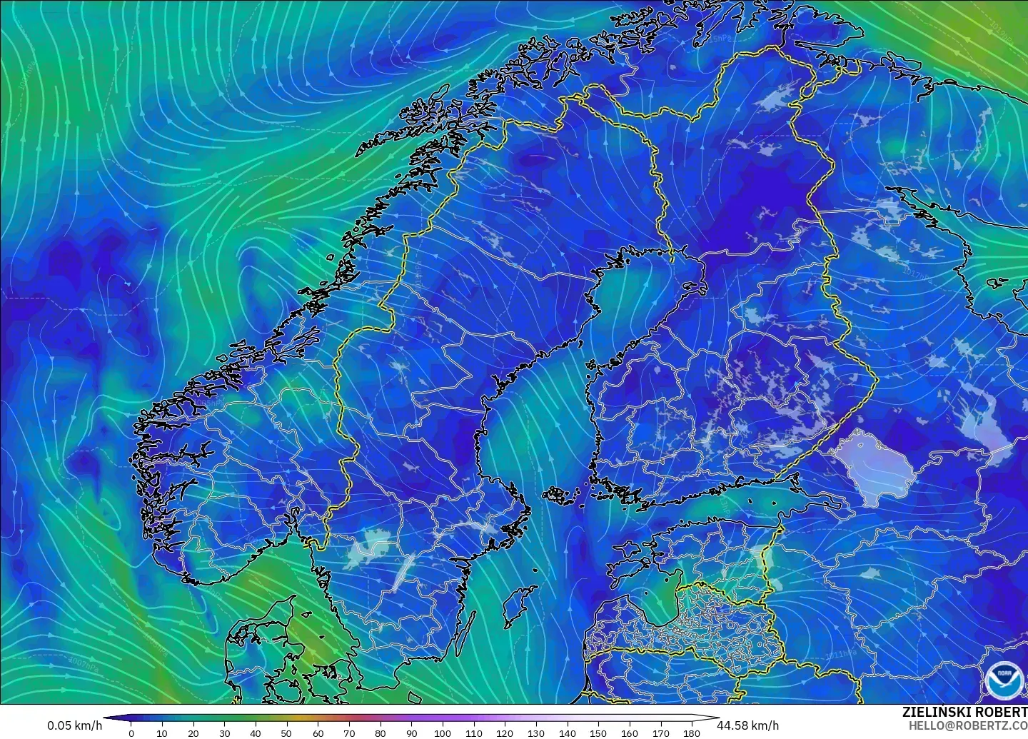 GFS model - Skandinavia, Angin 10 m