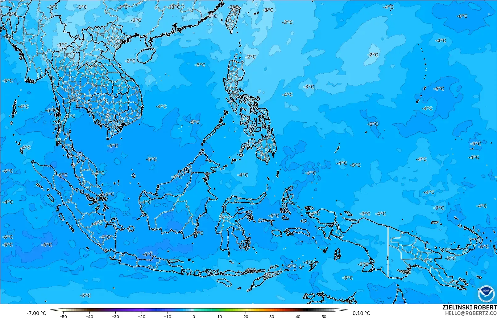 GFS model - Asia Tenggara, Suhu 500 hPa