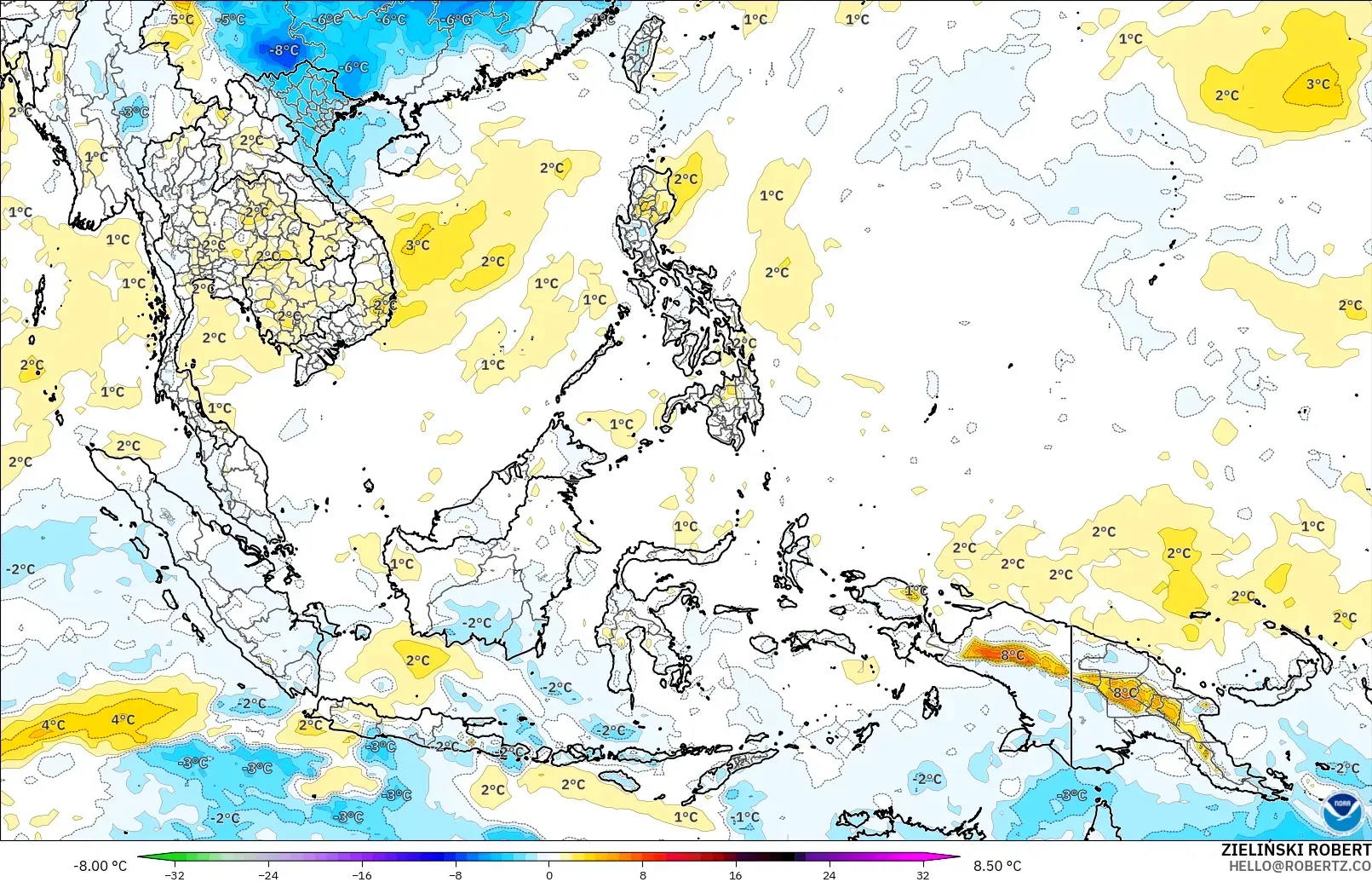 GFS model - Asia Tenggara, Anomali Suhu 850 hPa