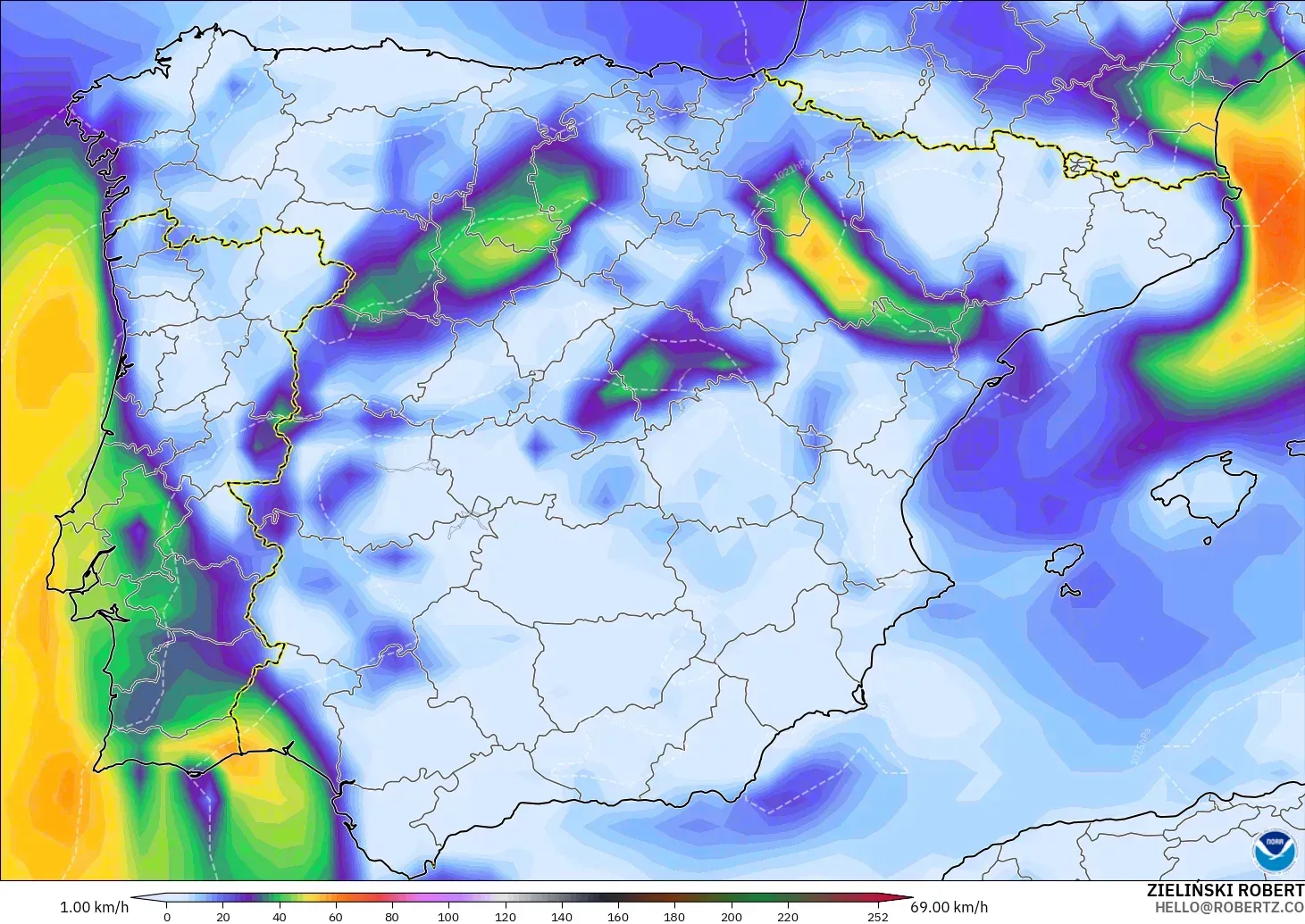 GFS model - Sepanyol, Hembusan Tertinggi