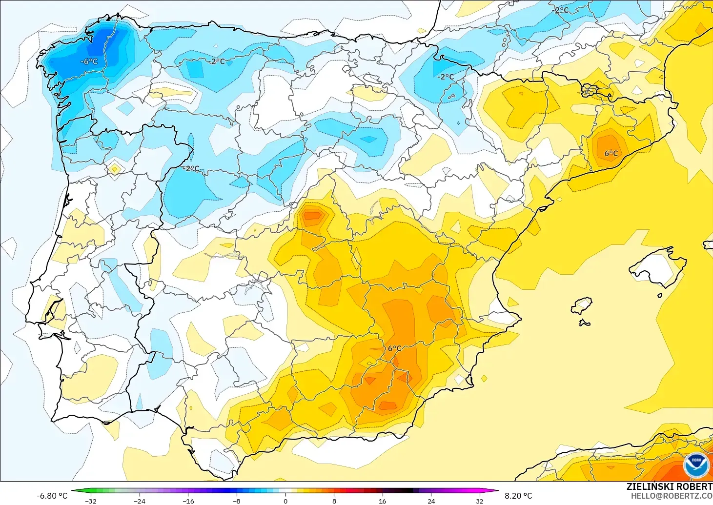 GFS model - Sepanyol, Anomali Suhu 2 m