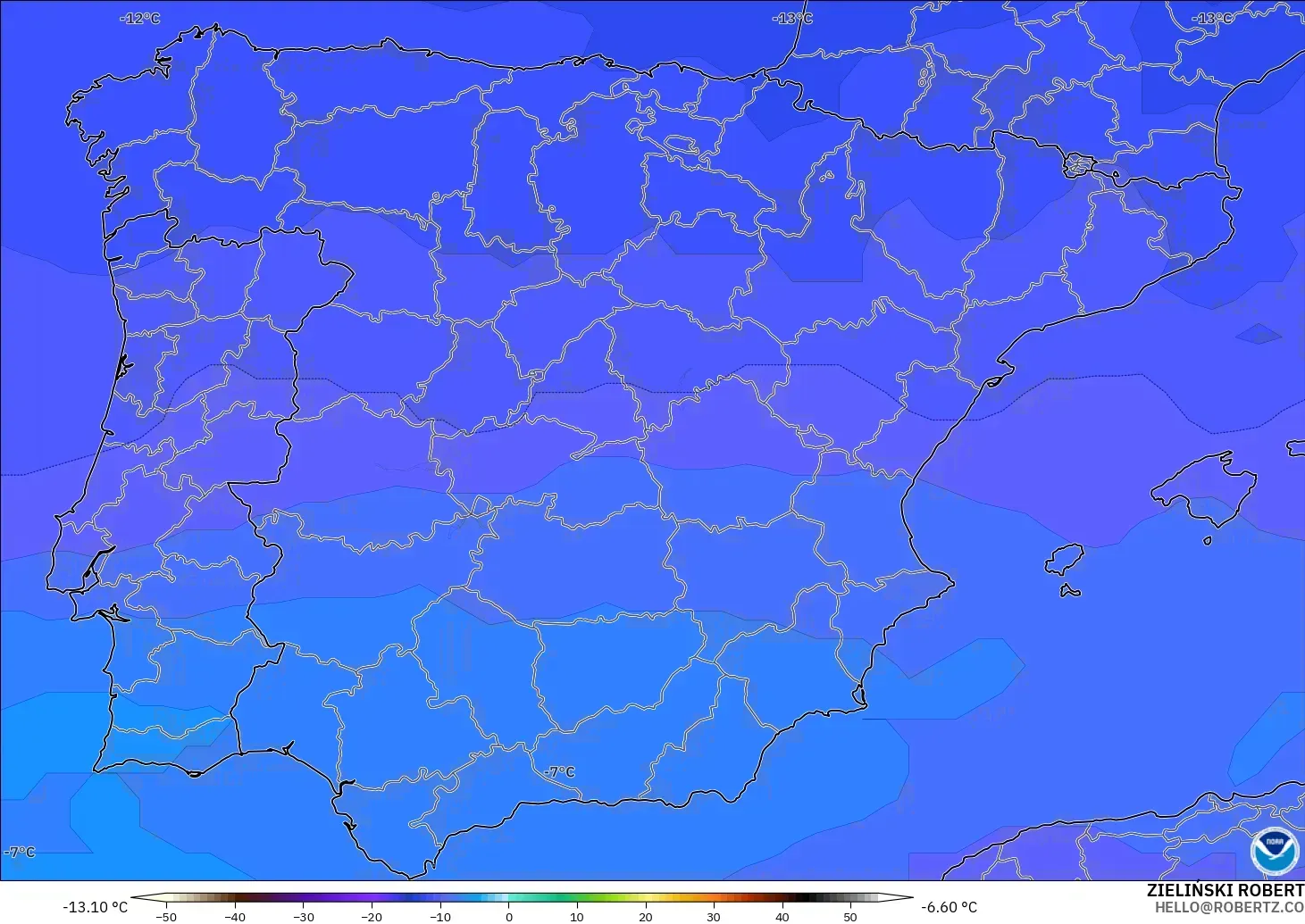 GFS model - Sepanyol, Suhu 500 hPa