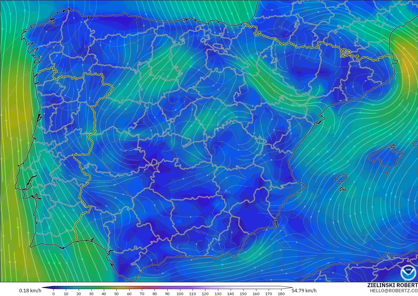 GFS model - Sepanyol, Angin 10 m