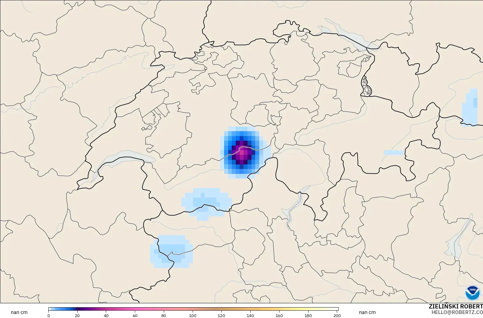 GFS model - Switzerland, Ketebalan Salji