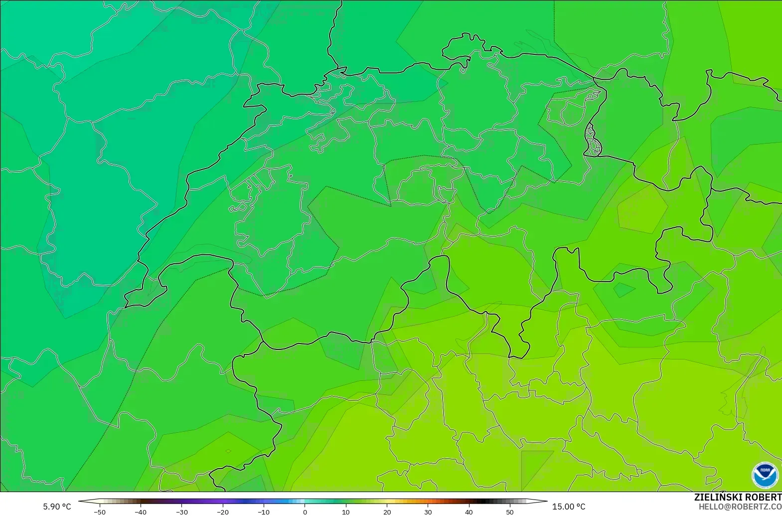 GFS model - Switzerland, Suhu 850 hPa