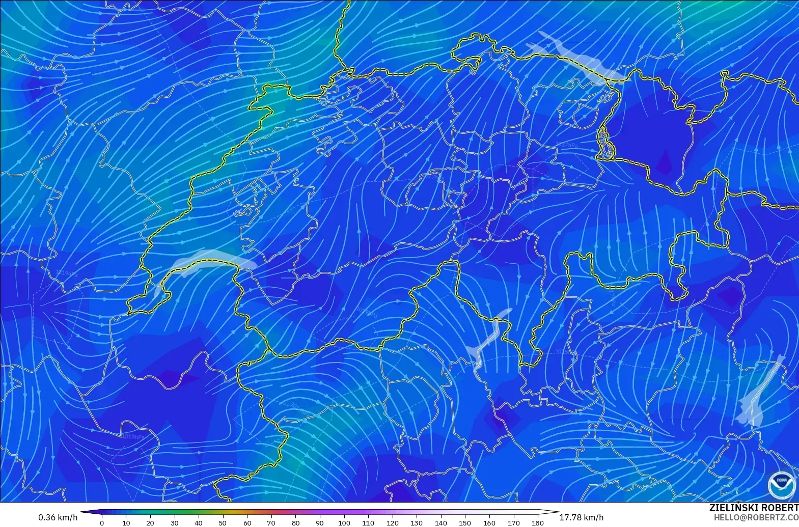 GFS model - Switzerland, Angin 10 m