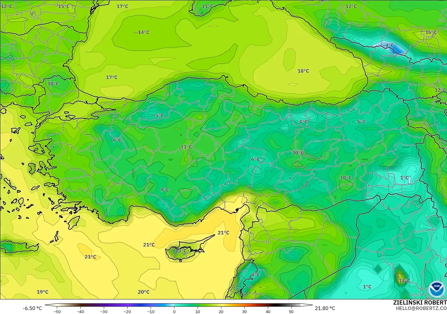 GFS model - Turki, Takat Embun 2 m