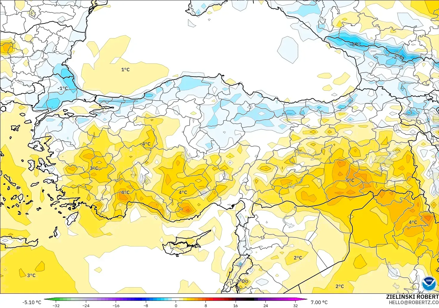 GFS model - Turki, Anomali Suhu 2 m