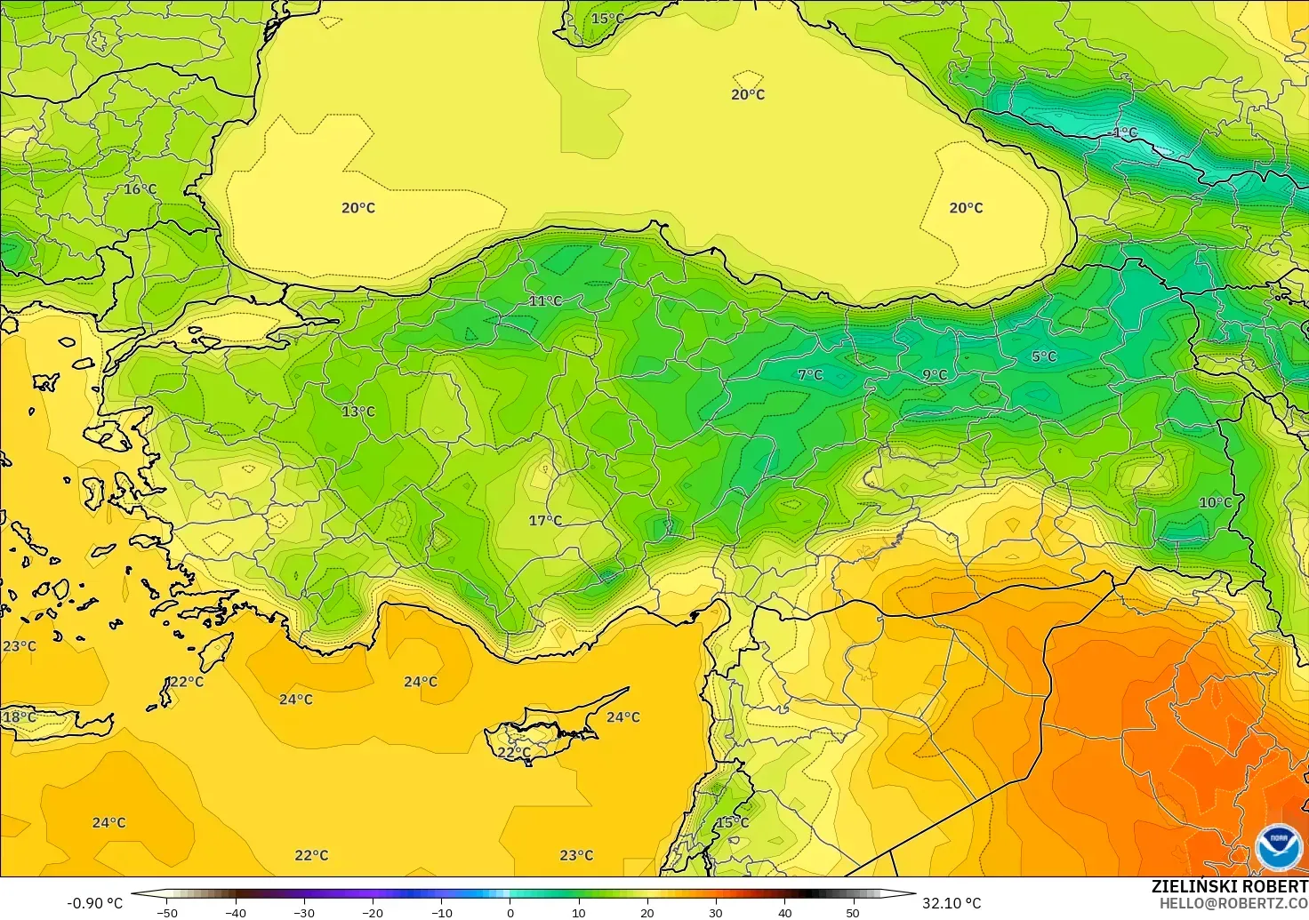 GFS model - Turki, Suhu pada 2 m