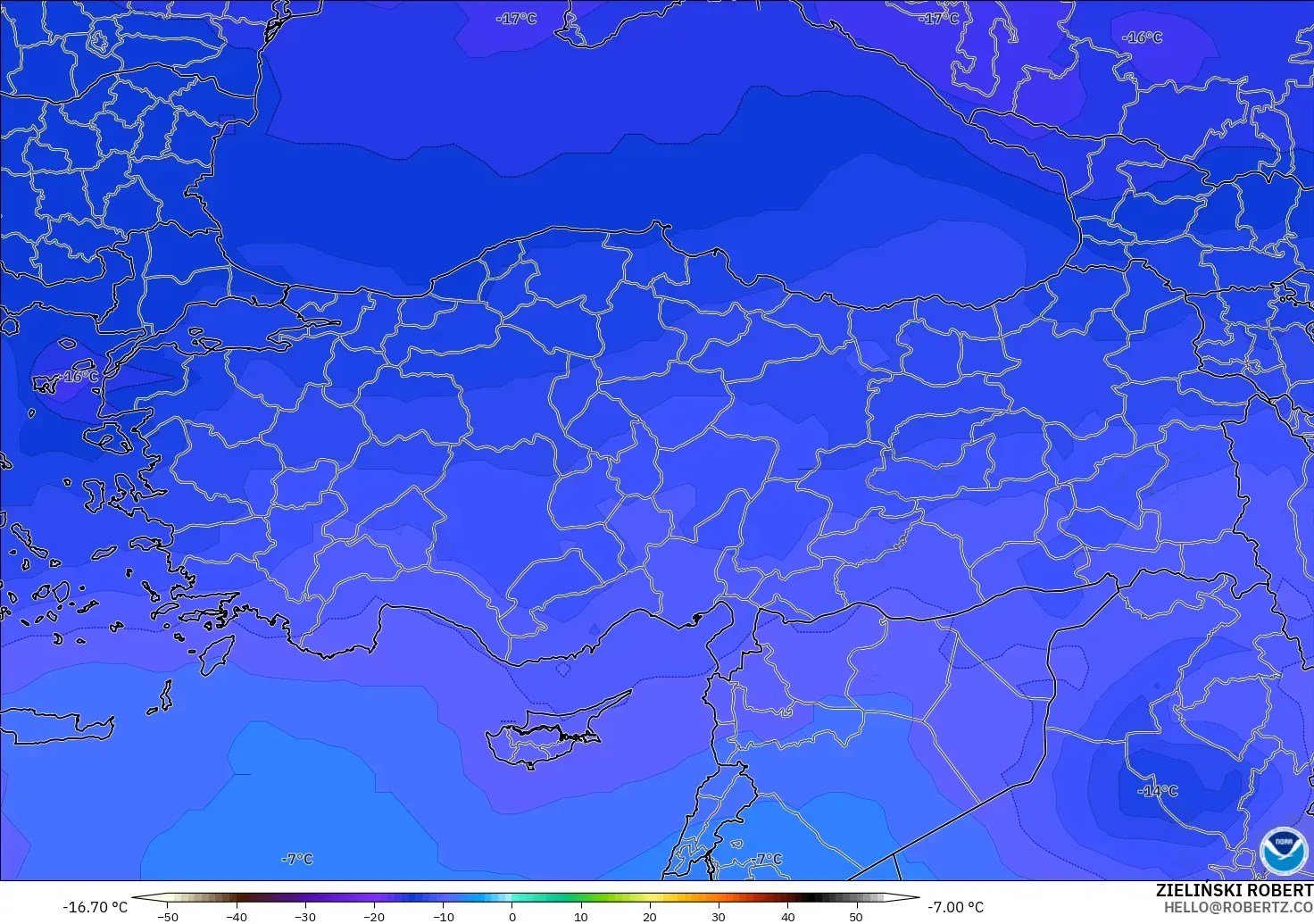 GFS model - Turki, Suhu 500 hPa