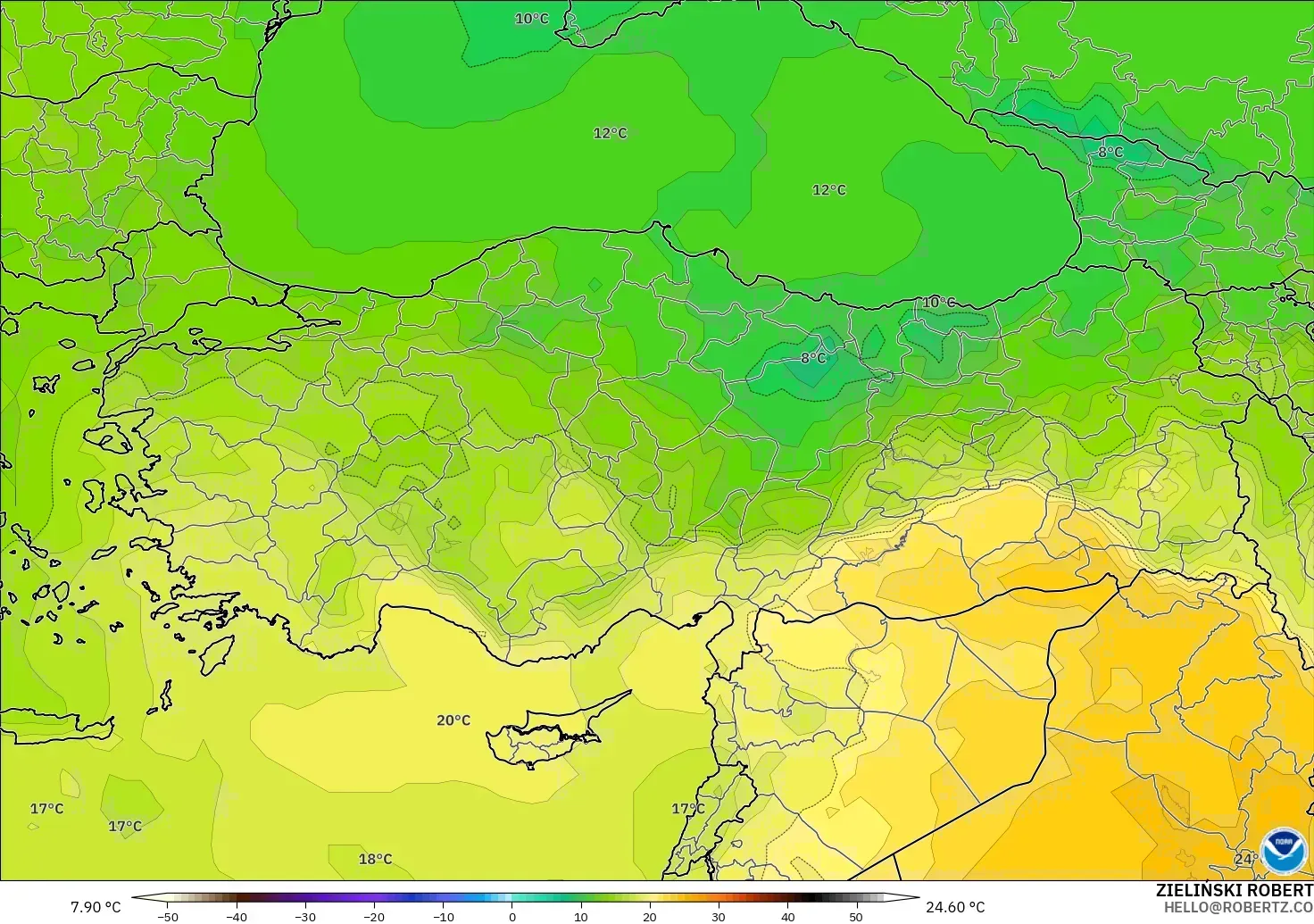 GFS model - Turki, Suhu 850 hPa