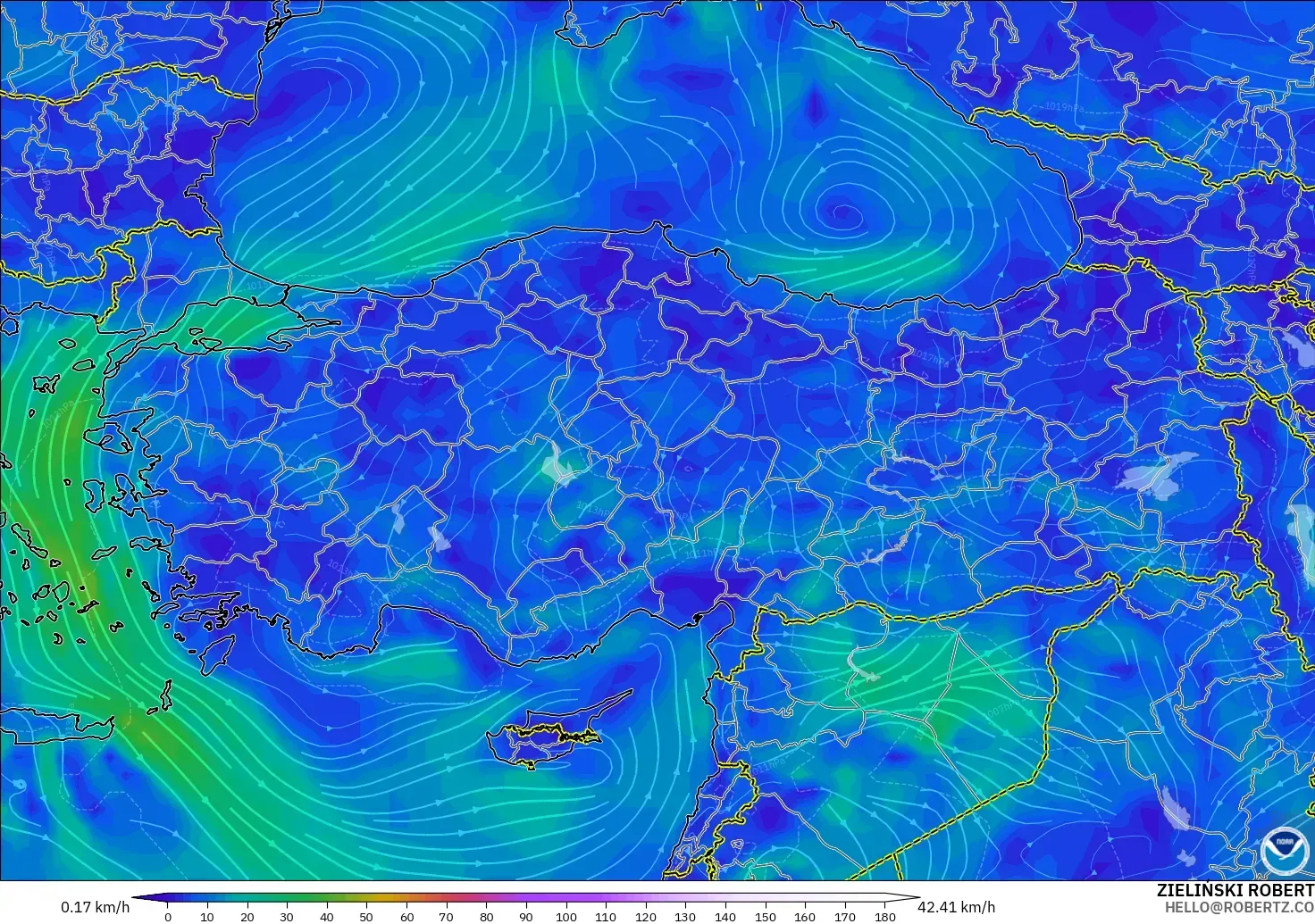 GFS model - Turki, Angin 10 m
