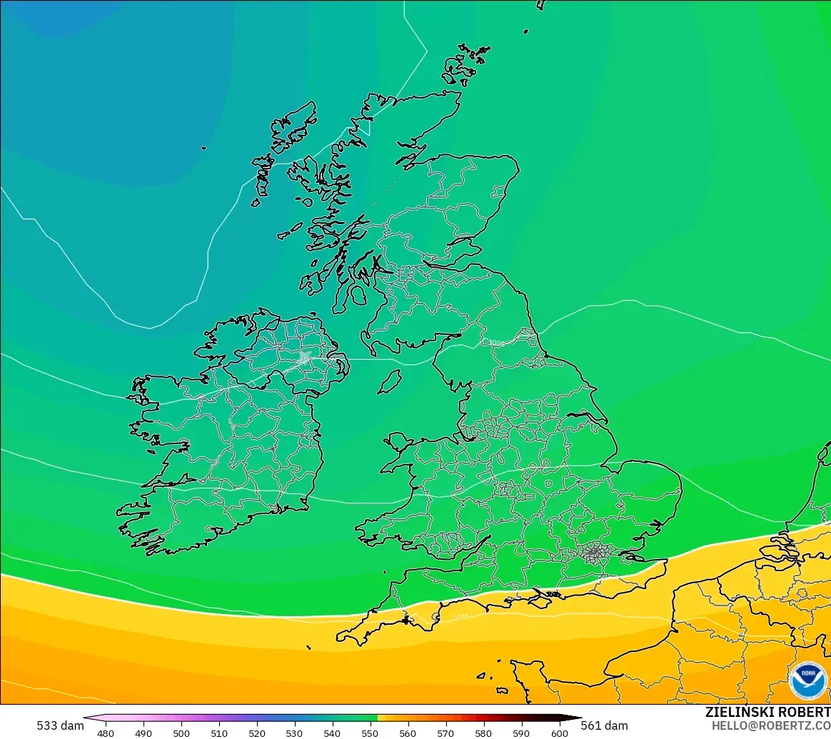 GFS model - United Kingdom, Ketinggian geopotensial pada 500 hPa