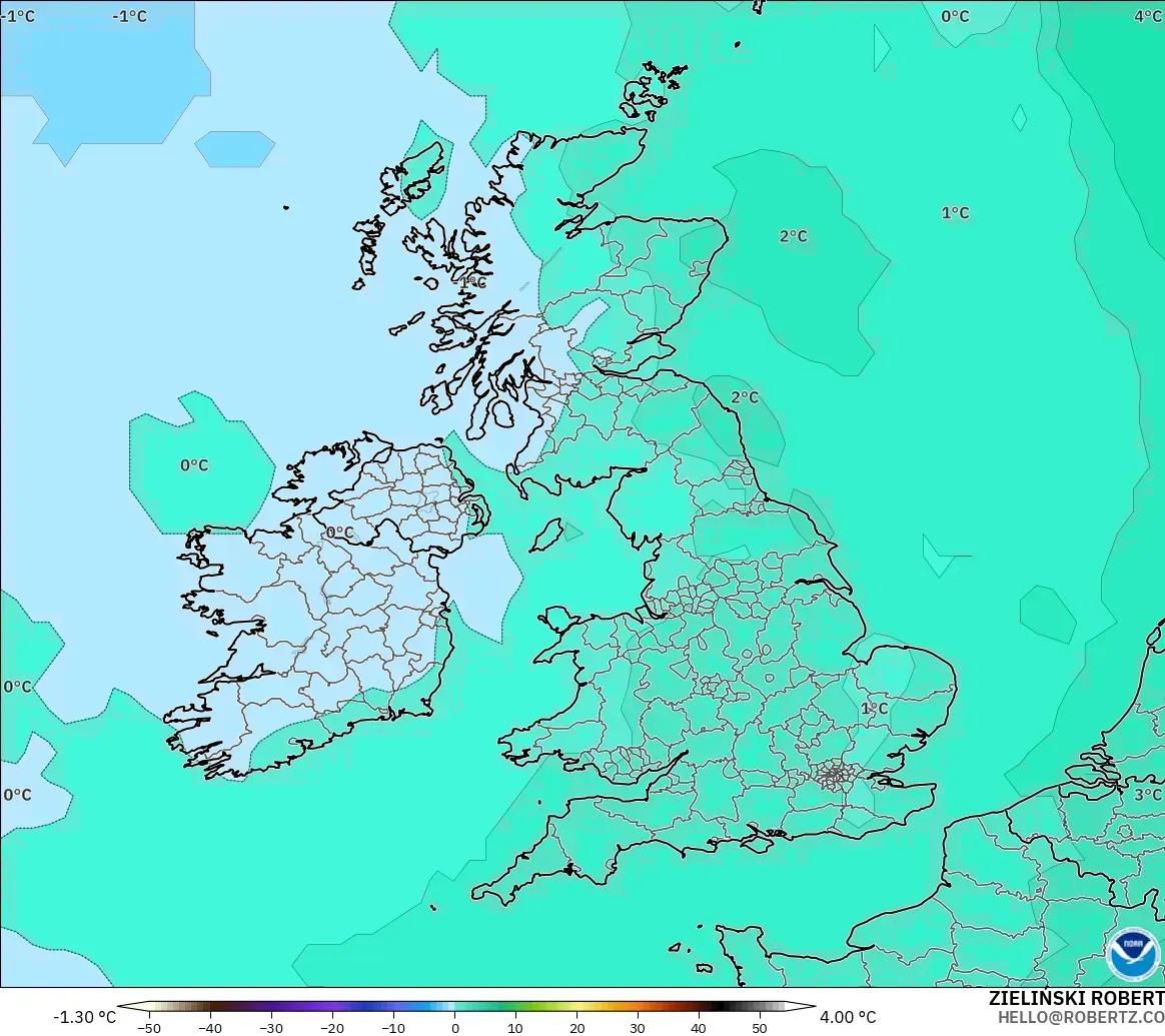 GFS model - United Kingdom, Suhu 850 hPa