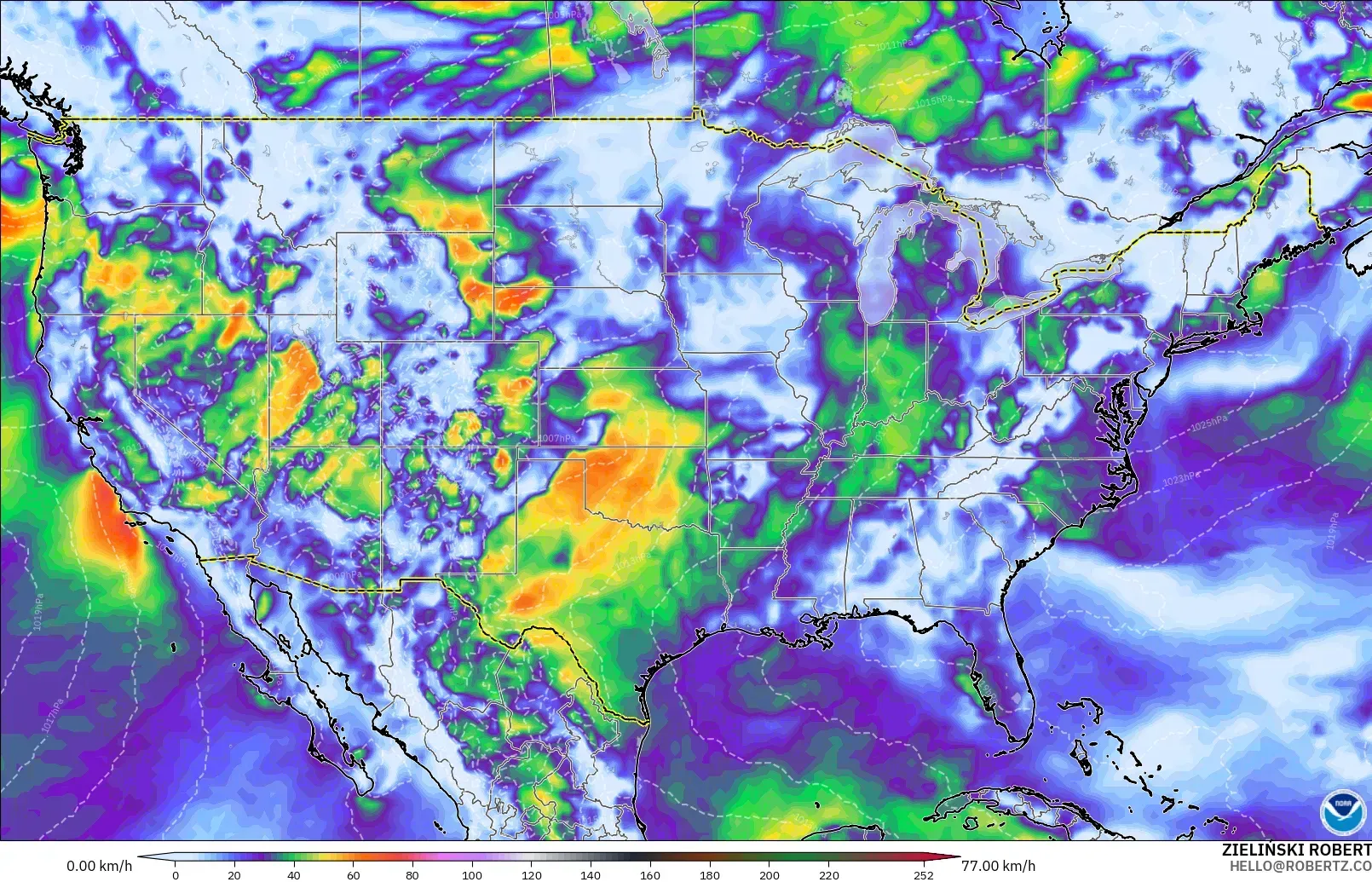 GFS model - Amerika Syarikat, Hembusan Tertinggi