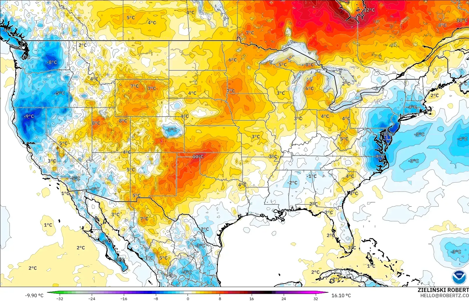 GFS model - Amerika Syarikat, Anomali Suhu 2 m