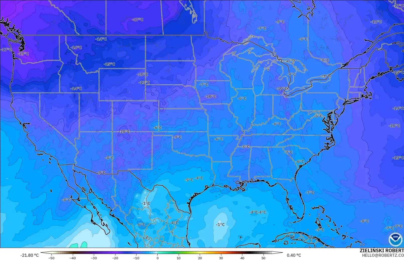 GFS model - Amerika Syarikat, Suhu 500 hPa