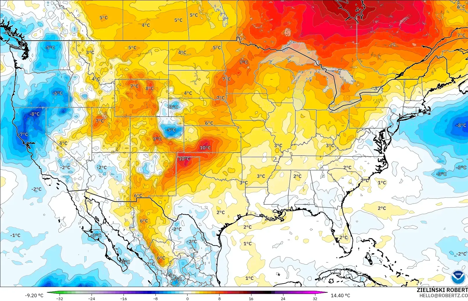 GFS model - Amerika Syarikat, Anomali Suhu 850 hPa
