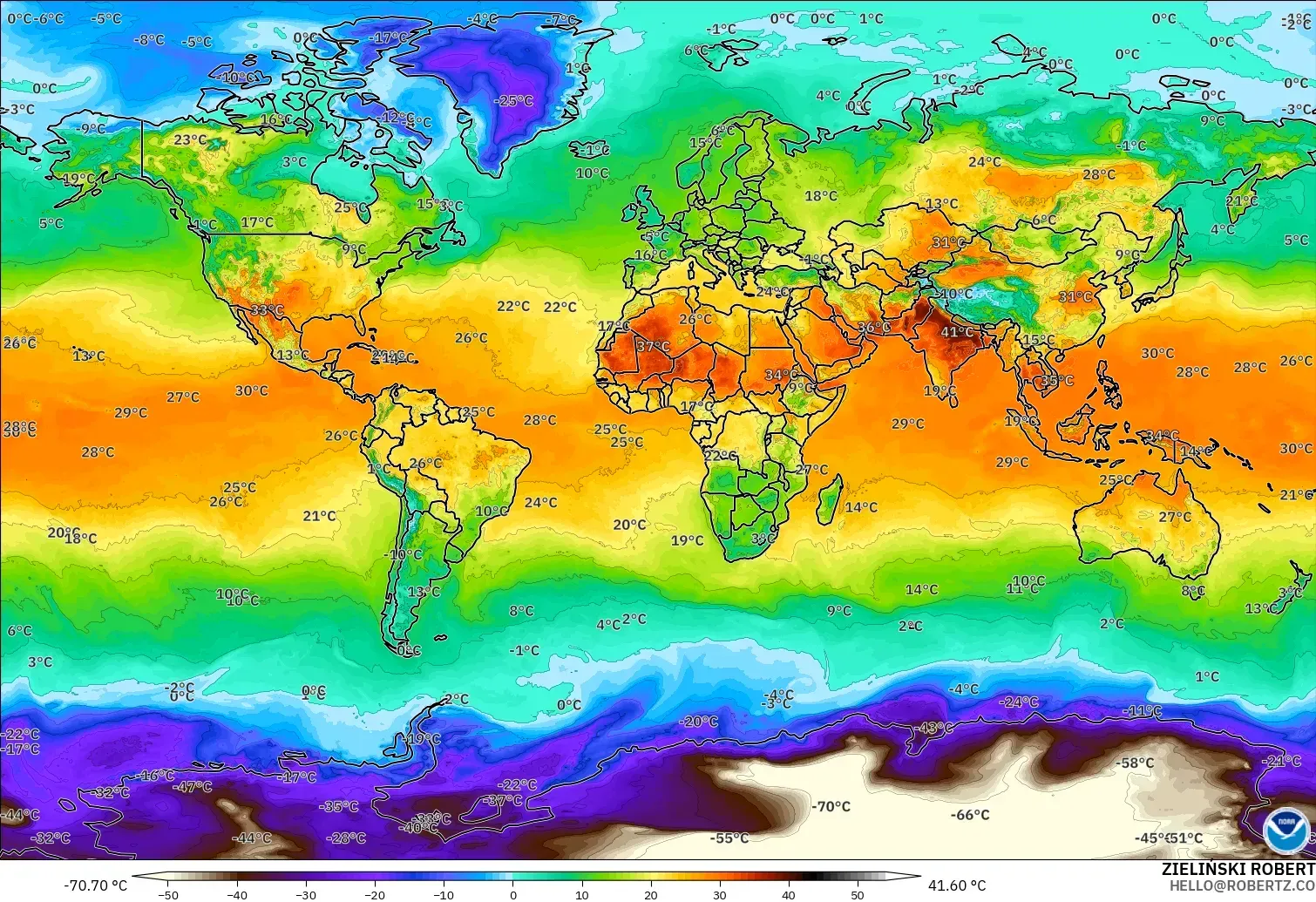 GFS model - Dunia, Suhu pada 2 m