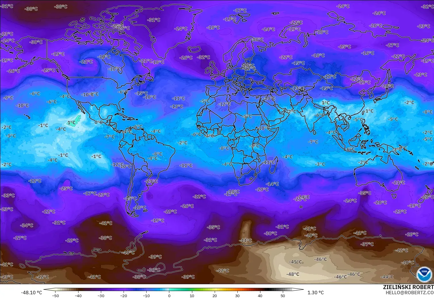 GFS model - Dunia, Suhu 500 hPa