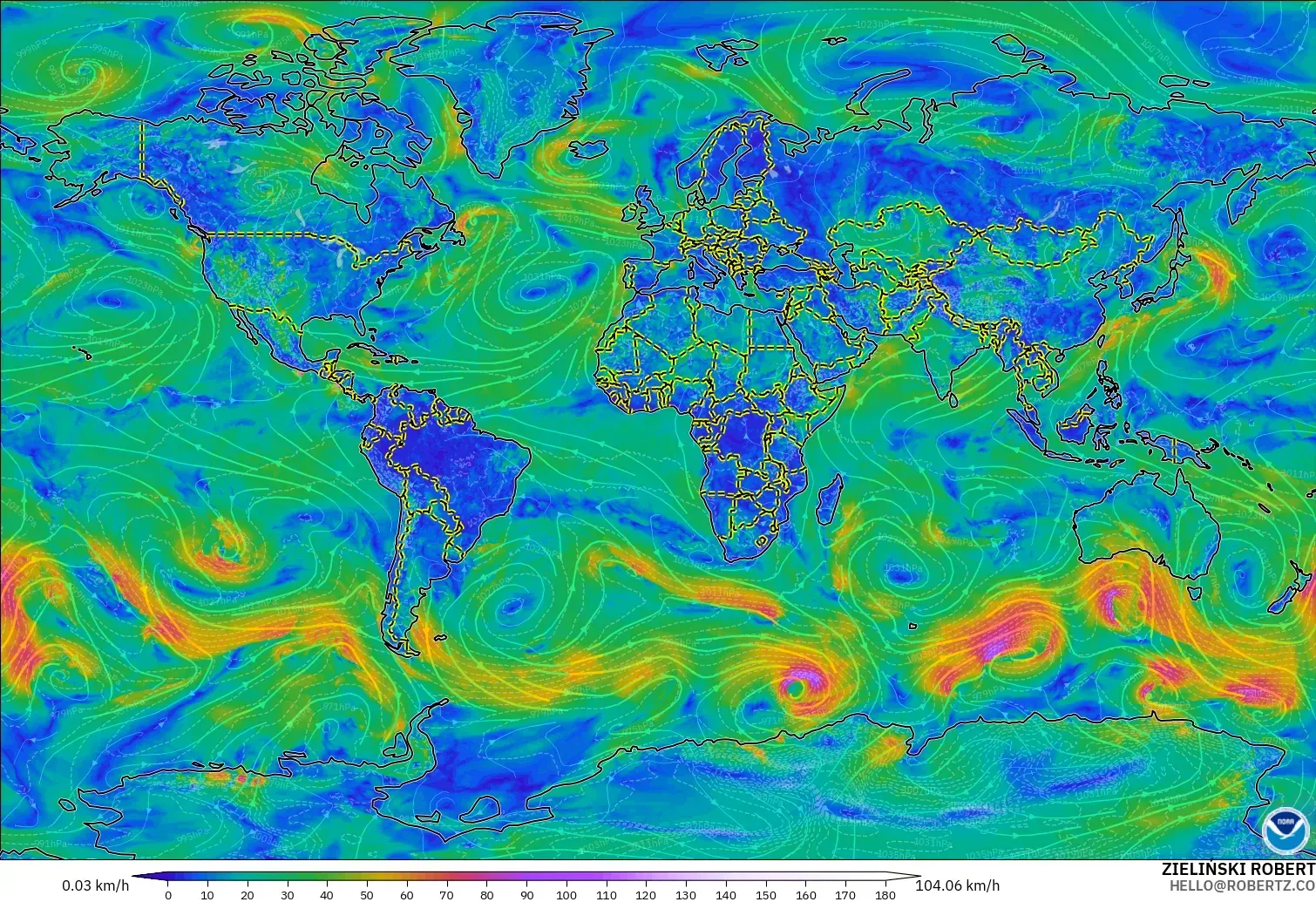 GFS model - Dunia, Angin 10 m